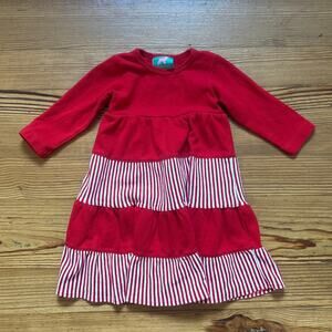 Miley & Kate red white striped Christmas tiered long sleeve dress SIZE 12M